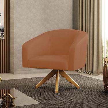 Imagem de Poltrona Sala Decorativa Stella Base de Madeira Giratória Sintético PU Whisky D03 - D'Rossi