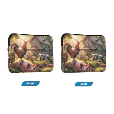 Imagem de Capa para laptop portátil para dispositivo eletrônico, fazenda, galo, porco e vaca, à prova de choque, capa protetora para notebook