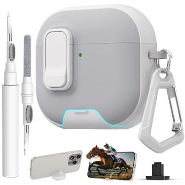 Imagem de Capa protetora para AirPods 4 com trava, textura de couro TPU, durabilidade, antiperda e à prova de choque, acessórios de capa protetora com kit de limpeza em chaveiro para Apple AirPods 4 geração