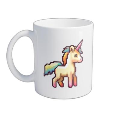 Imagem de Caneca Xícara de Café Porcelana 300ml Design Unicórnio Pixel Arco-Íris