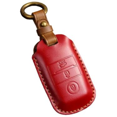 Imagem de Capa de couro genuíno para chave remota de carro compatível com KIA K5/Rio/Cerato 3/Sorento XM FL/Optima/KX K4/Rio GT Line 2021 Proteção de chaveiro(Red)