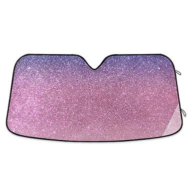 Imagem de Protetor solar feminino azul rosa brilhante com glitter ombré gradiente para carro, proteção UV, protetor solar para carro, caminhão, SUV, acessórios de carro