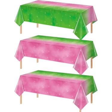 Imagem de YIDAKO 3 peças de toalha de mesa para decoração de festa de bruxa, toalha de mesa retangular descartável rosa e verde, capa de mesa com tema de bruxa para crianças, chá de bebê, casamento, festa de
