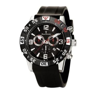 Imagem de Relógio Jean Vernier Caixa Aço Pulseira Silicone Dia A Dia, Preto