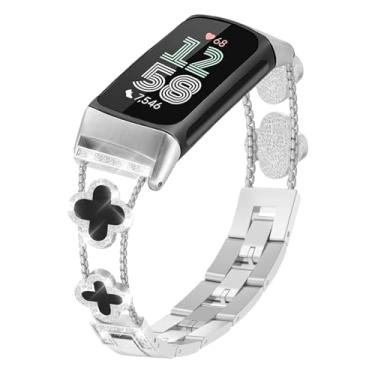Imagem de Alociaga Pulseira de metal brilhante compatível com Fitbit Charge 6/Charge 5 para mulheres, elegante pulseira de relógio para Fitbit Charge 6, monitor de fitness e saúde
