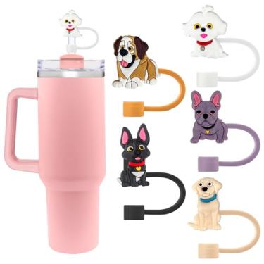 Imagem de Capas de palha de silicone fofas para copos Stanley 20/30/1,134.0 g - 10 mm/0,4 pol. Design de flores tampas à prova de poeira - Protetor reutilizável para canudos de 9-10 mm