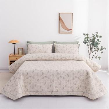 Imagem de Conjunto de 3 peças de colcha acolchoada de algodão, capa de colchão, lençol para cama de casal tamanho Queen/King, estilo 3, 250x270cm.