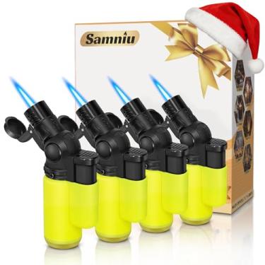 Imagem de SAMNIU Pacote com 4 mini acendedor de tocha, chama de jato rotativa 45° à prova de vento, isqueiros de butano multiuso para vela, lareira, lembrancinhas de festa de Natal (gás não incluído)