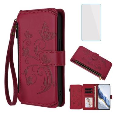 Imagem de IUQXU Capa carteira para celular Samsung Galaxy S25 FE 5G com protetor de tela, bolso com zíper, compartimentos para cartões, capa de borboleta floral para Galaxy S 25 FE EF Samsung S25FE S25EF Vinho