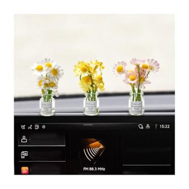 Imagem de NYTKL 3 peças de decoração de painel de flores para carro, vaso de hortênsia fofo e engraçado, enfeite de espelho retrovisor, mini hálito falso de bebê, margarida, charme, decoração de painel para