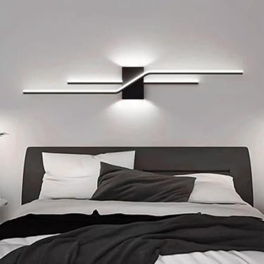 Imagem de Arandela LED Interior Moderno Minimalista Longo Arandelas Alumínio Preto Iluminação de Parede com Fonte de Luz Auxiliar para Quarto Sala de Estar Sala de Jantar Escada (Luz Branca Preta, 120