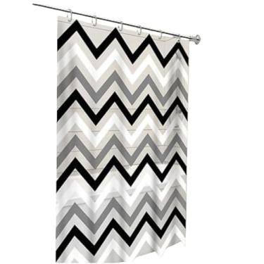 Imagem de Cortina de Box Banheiro PVC com Ilhós Antimofo Resistente Impermeável Várias Estampas cortina banheiro para Uso Diário Residencial ou Comercial com Boa Vedação e Privacidade(Zig Zag C/Ganchos)