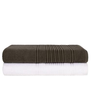 Imagem de Kit 2 Toalhas de Banho Luxo 100% Algodão 450g/m² Alta Absorção Macias 74x150cm(VERDE + BRANCO)