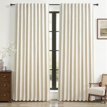 Imagem de Cortinas blackout creme quente 152 cm de linho extra largo 224 cm de comprimento para sala de estar, cortinas térmicas plissadas para quarto de fazenda para inverno janela grossa grande eficiência