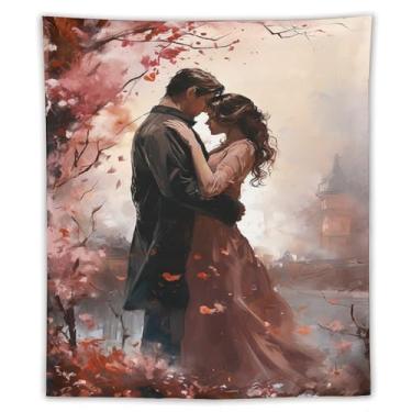 Imagem de Tapeçaria de cidade branca azul mediterrânea veleiro flores rosa penhasco edifícios costeiros beira-mar vista panorâmica vibrante decoração de parede para sala de estar quarto casa peça de arte