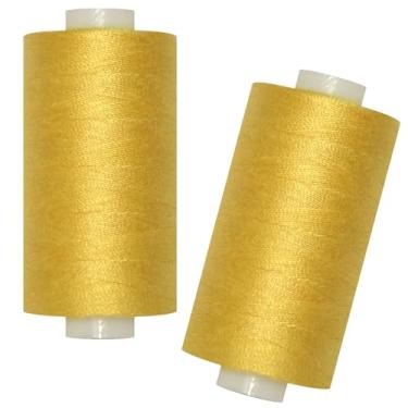 Imagem de Linha de costura multiuso - 2 carretéis de linha de costura de poliéster manual para máquina de costura para costura manual e máquina (amarelo médio, 2 carretéis)
