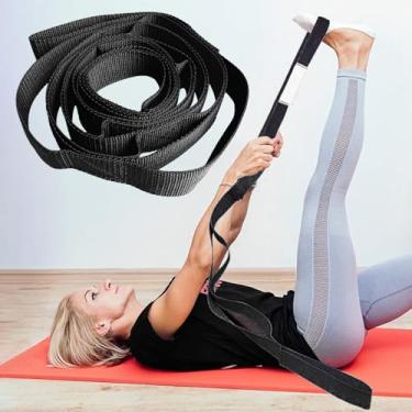 Imagem de Faixa de alongamento de ioga, alça elástica para ioga com 10 laços para fisioterapia, faixa de exercícios altamente elástica para pilates, dança e exercícios de ginástica (preto)