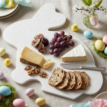 Imagem de Chengu Tábua de queijo de mármore coelhinho da páscoa bandeja de corte de coelho branco em forma de coelho tábua de servir de charcutaria de mármore para cozinha doméstica suprimentos de lembrancinhas