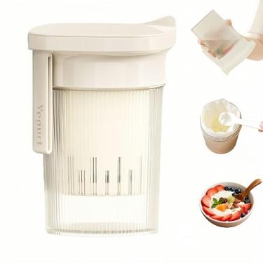 Imagem de Coador de iogurte portátil de 900 ml, filtro compacto de iogurte grego com separador de soro de leite para queijo e leite de soja, à prova de vazamentos e fácil de transportar (branco)