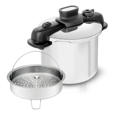 Imagem de Panela de pressão de aço inoxidável com fundo triplo de 7 litros