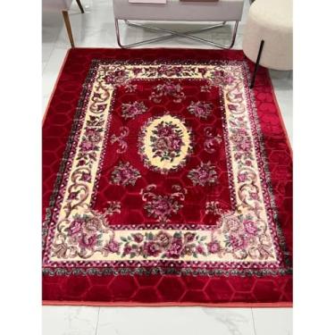 Imagem de Tapete Floral Grande 1,45x1,95m Antiderrapante para Sala e Quarto - Tapete Macio de Flanela, Fácil de Lavar na Máquina, Antialérgico, Decorativo para Sua Casa(Vinho)