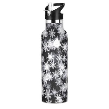 Imagem de Joisal Garrafas de água isoladas de aço inoxidável de 590 ml com tampa de palha, floco de neve, Natal, inverno, garrafa de água para meninos e meninas, copo de viagem, sem BPA, à prova de vazamento