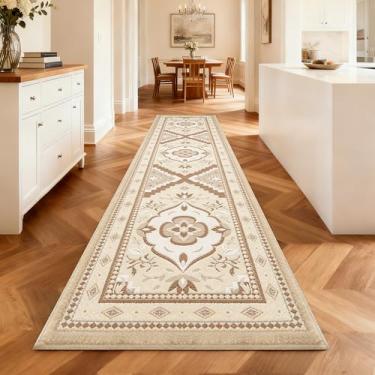 Imagem de XSYarn Tapete de corredor lavável 5 x 20 cm, macio boho cozinha, corredor, tapete de borracha termoplástica, antiderrapante, para casa de banho, lavanderia, sala de estar, bege