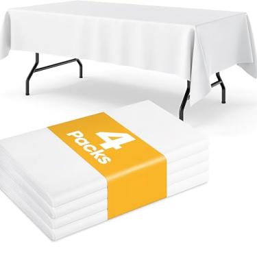 Imagem de Toalha de mesa de plástico branco, pacote com 4 toalhas de mesa retangulares de 137 cm × 274 cm para mesas de 1,8 m, capa de mesa impermeável para festas, férias e reuniões