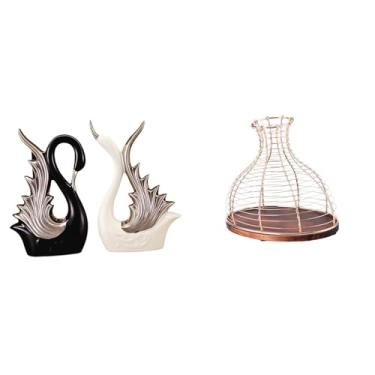 Imagem de Whtkoph Elegante Escultura de Cisne em Cerâmica com Suporte, Peça única para Decoração de Mesa, Estante, Aniversário, Lareira, Cozinha Ou Como Item de Colecio