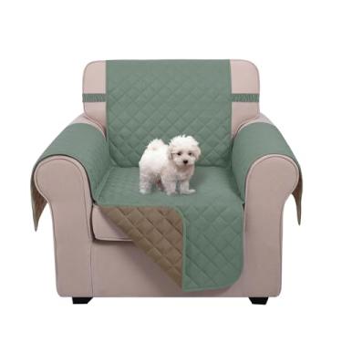Imagem de U-NICE HOME Capas de cadeira reclinável, reversível, para cães, com tiras elásticas, resistentes à água, diamante acolchoado (poltrona reclinável pequena, verde acinzentado/acinzentado)