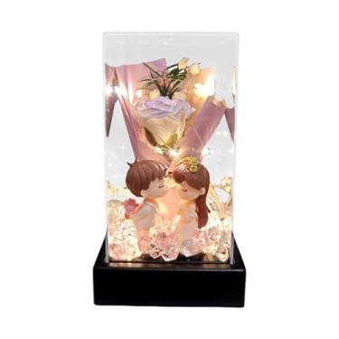 Imagem de FLCPJGV Buquê de Sabonete Decorativo com Flores Artificiais E Motivo de Coração Iluminado, Presente Romântico em Vidro Acrílico para Noivado, Aniversário, Dia, Style F, Tamanho real