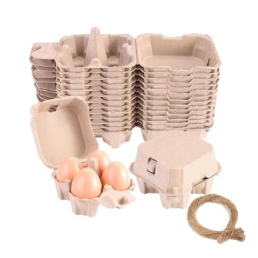 Imagem de Pacote com 20 caixas para ovos, 4 unidades, embalagem barata, 4 recipientes de células, vintage, Páscoa, 1/3 dúzia de caixas de papel kraft natural resistente para armazenamento de frango fresco Huevo