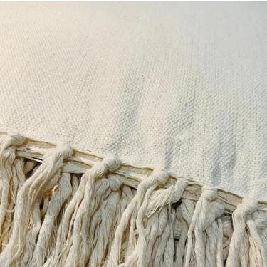 Imagem de Manta para Sofá Gigante Tipo Capa 100% Algodão – Artesanal com Nós nas Pontas Decorativa(Cru)