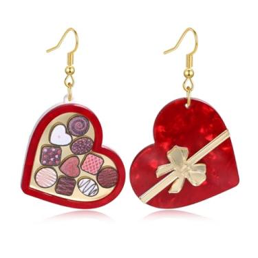Imagem de Brincos de Dia dos Namorados para mulheres, brincos de coração de caixa e pingente de coração, presente fofo para namorada, esposa, Regular size, Acrílico, Sem pedra preciosa