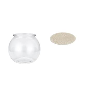 Imagem de Whtkoph Aquário Pequeno E Transparente para Peixes Pequenos, Redondo, Ornamental, para Mesa, Escritório, Casa, Plantas, com Tapete Redondo de 60 Cm para áreas
