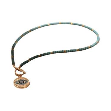 Imagem de Colar Feminino Vintage Boho Com Pingente De Olho Grego Colorido E Cont