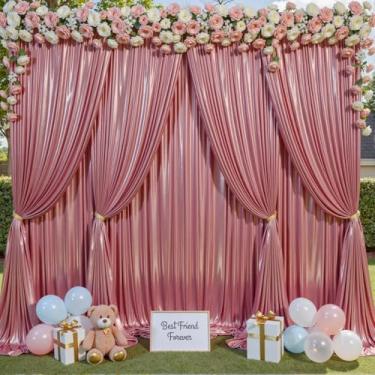 Imagem de PartyVillage Cortina de fundo de lantejoulas ouro rosa blush de 50 x 3 m - 4 painéis de 1,5 x 3 m sem vincos com brilho nas costas, cortinas de fundo com glitter para fotografia, aniversário
