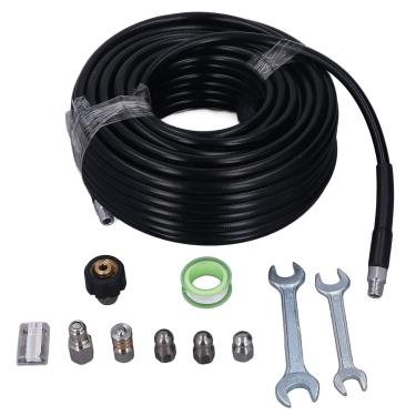Imagem de KIMISS Adequado para Lavadora de Pressão Kit de Jato de Esgoto Mangueira de Limpeza de Drenagem de 100 Pés 5800PSI Com Conectores M22 a 1/4 de Polegada NPT, 6 Conectores e Chaves para Limpeza Ideal