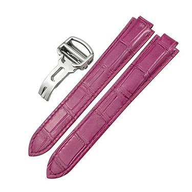 Imagem de DFAMIN Pulseira de couro genuíno de 14 mm, 16 mm, 18 mm, 20 mm, 22 mm, para Ballon Bleu De Cartier, pulseira de couro de bezerro colorida tipo convexo (roxa, 22 mm)