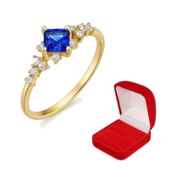 Imagem de Anel Solitário Minimalista Feminino Pedra Quadrada Luxo Banhado Ouro 18K Refinado (Azul, 19)