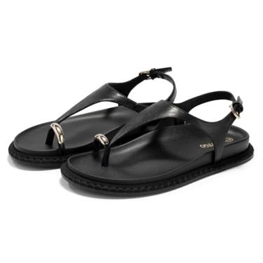 Imagem de Coutgo Sandálias rasteiras femininas confortáveis chinelos tanga palmilha sandália tira no tornozelo verão praia sapatos, Preto, 39