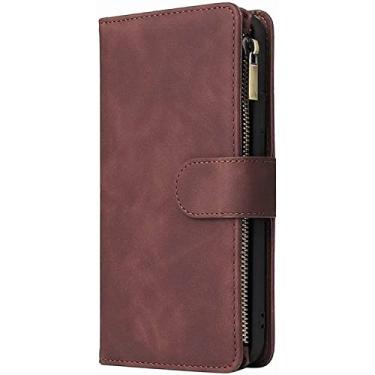 Imagem de ZEDEVB Capa carteira para iPhone 14/14 Max/14 Pro/14 Pro Max, bolsa com zíper multi-cartão flip top, com suporte de slot para cartão, capa de telefone celular resistente a quedas anti-riscos (cor: CAF, tamanho: 14 Max 6,7