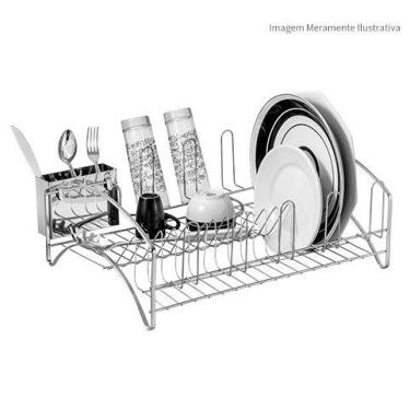 Imagem de Escorredor de Louça Cromado Laminado 16 Pratos 08 Copos Porta Talher e
