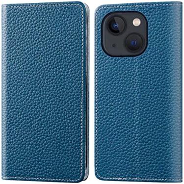 Imagem de BKUANE Carteira de couro flip para celular, para Apple iPhone 14 Plus capa 6,7 polegadas 2022 padrão lichia capa com suporte fólio [porta-cartão] (cor: azul)