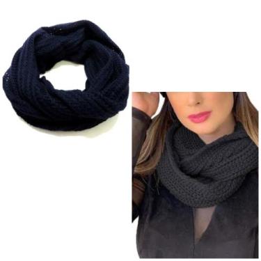 Imagem de Cachecol Gola Tricot Fio Lã De 2 Voltas Unissex Tendência Preto - Cach