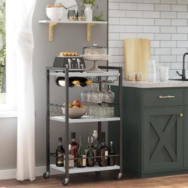 Imagem de TUTOTAK Carrinho de bar, carrinho de serviço de bar doméstico, carrinho de vinho pequeno com prateleira de 3 níveis, carrinho de bebidas, carrinho de bebidas com rack de vinho e suporte de vidro,