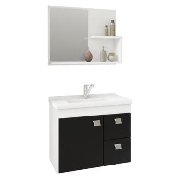 Imagem de Gabinete de Banheiro com Cuba e Espelheira Hortencia 55cm Branco/Preto