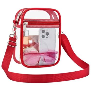 Imagem de USPECLARE Bolsa transparente transparente para estádio aprovada para homens e mulheres bolsa transversal transparente, Vermelho, Large
