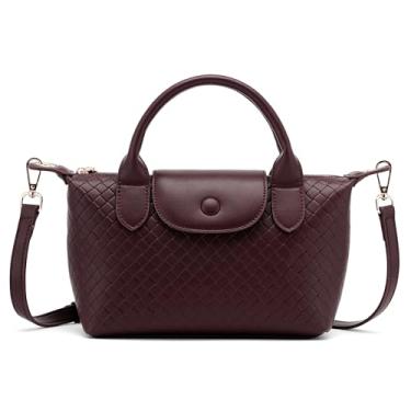 Imagem de Kiss Sea Bolsa feminina de couro de tecido, bolsa pequena com alça superior, bolsa transversal para uso diário, viagens, Borgonha - 1
