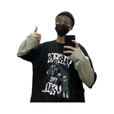 Imagem de Camiseta Masculina Oversized Y2K Anime Casual De Manga Longa Harajuku 